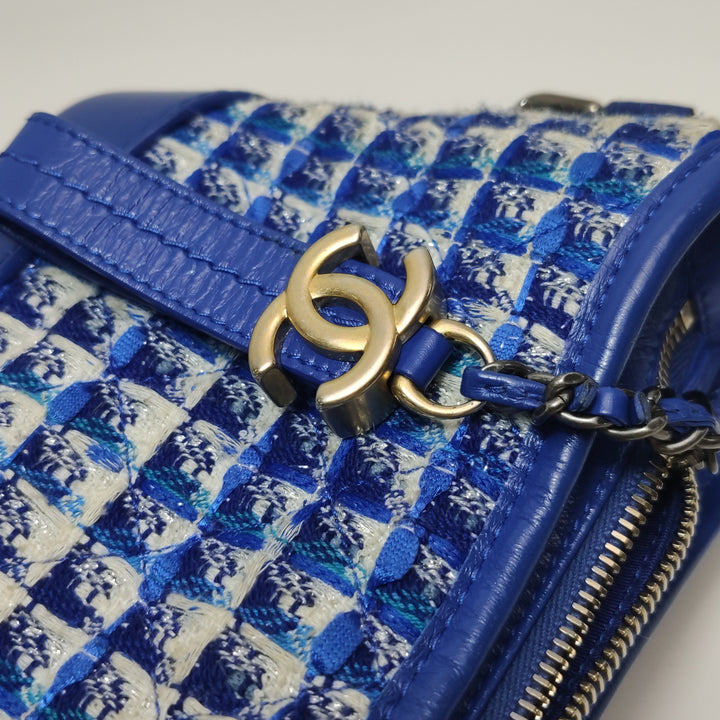 Chanel Small Gabrielle Hobo Bag Blue Checked Tweed Blue Calfskin Mixed Hardware