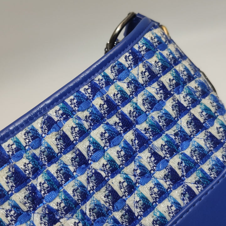 Chanel Small Gabrielle Hobo Bag Blue Checked Tweed Blue Calfskin Mixed Hardware