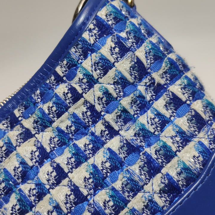 Chanel Small Gabrielle Hobo Bag Blue Checked Tweed Blue Calfskin Mixed Hardware