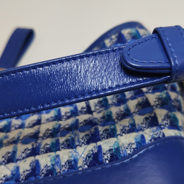 Chanel Small Gabrielle Hobo Bag Blue Checked Tweed Blue Calfskin Mixed Hardware