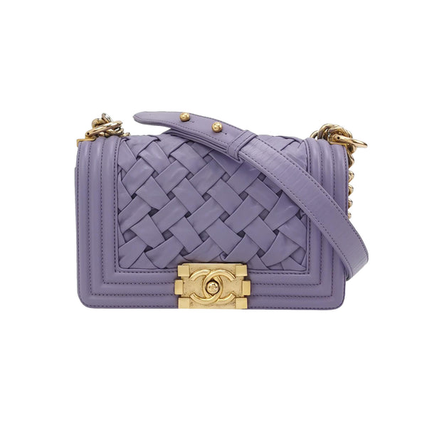 Chanel Mini Chateau Boy Bag Woven Lavender Purple Antique Gold Hardware