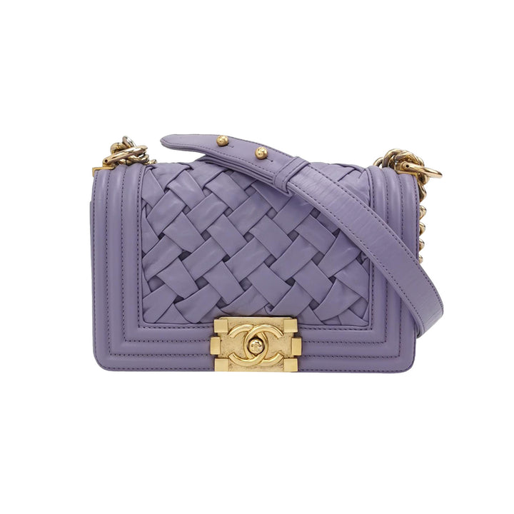 Chanel Mini Chateau Boy Bag Woven Lavender Purple Antique Gold Hardware