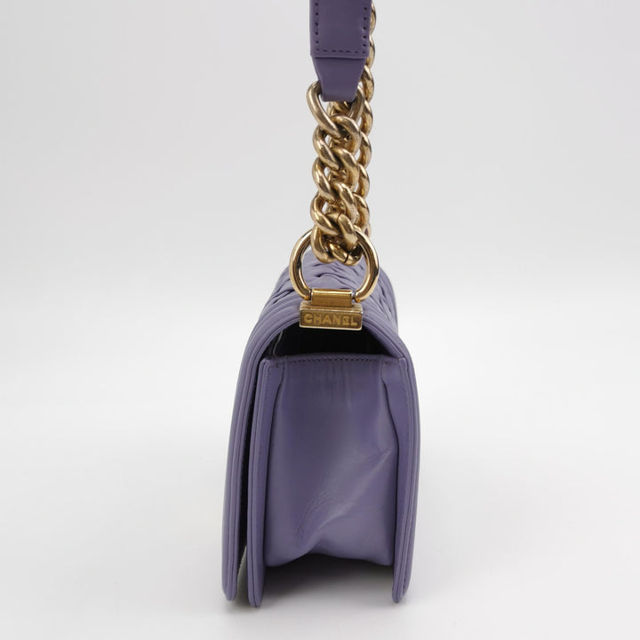 Chanel Mini Chateau Boy Bag Woven Lavender Purple Antique Gold Hardware
