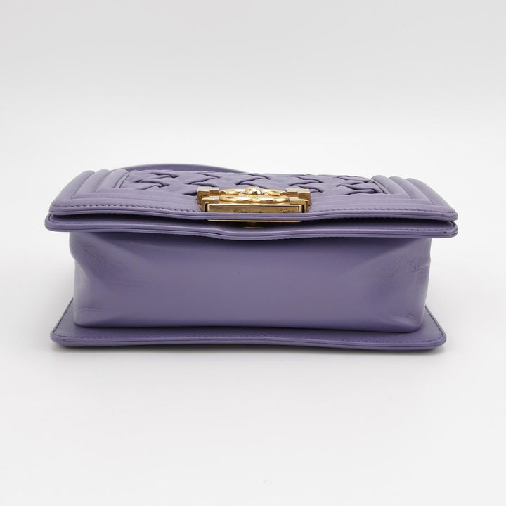 Chanel Mini Chateau Boy Bag Woven Lavender Purple Antique Gold Hardware