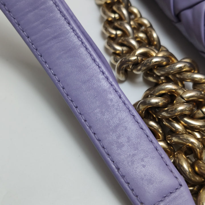 Chanel Mini Chateau Boy Bag Woven Lavender Purple Antique Gold Hardware