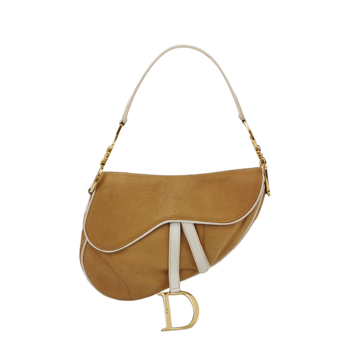 Dior Brown Leather Saddle Beige Brown Gold Hardware