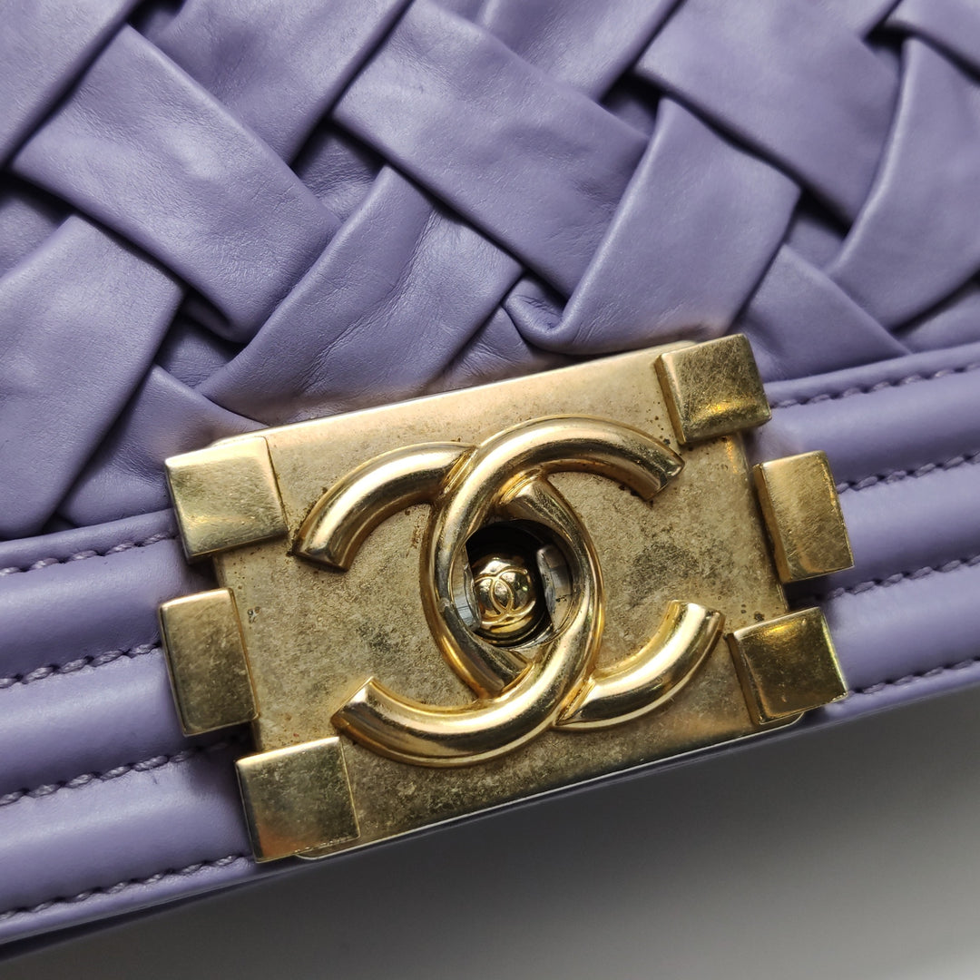 Chanel Mini Chateau Boy Bag Woven Lavender Purple Antique Gold Hardware
