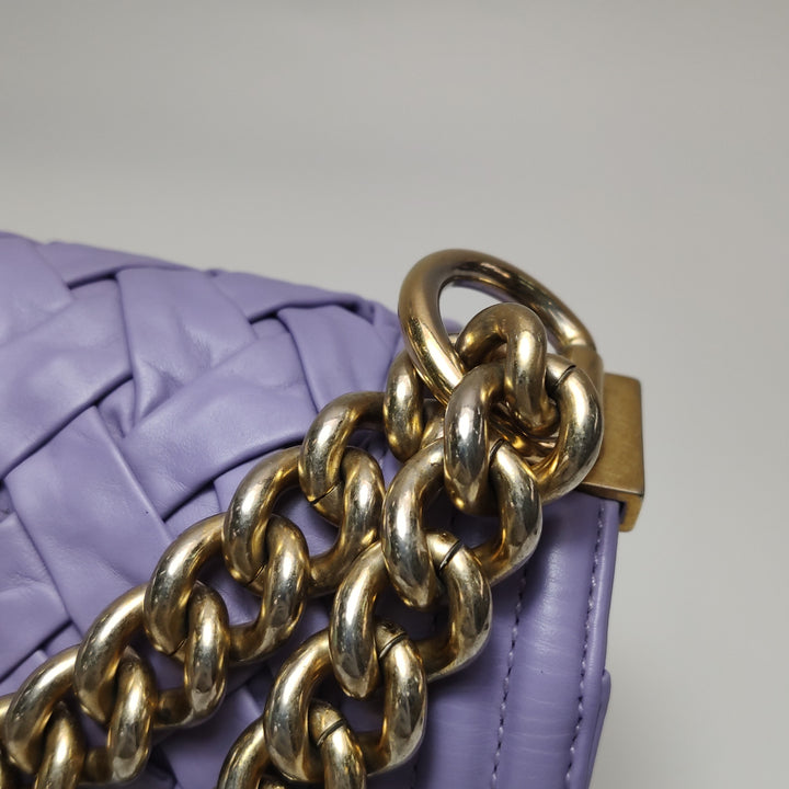 Chanel Mini Chateau Boy Bag Woven Lavender Purple Antique Gold Hardware