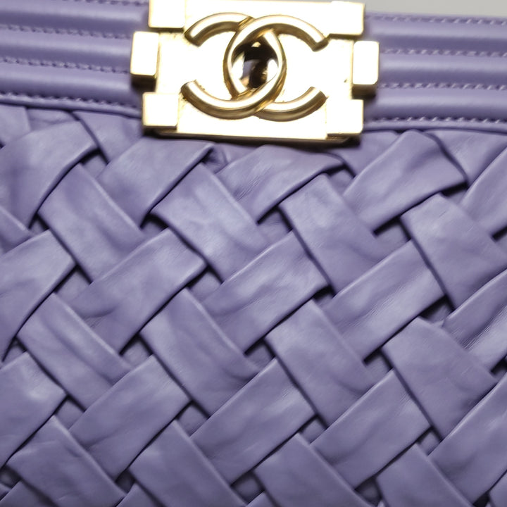 Chanel Mini Chateau Boy Bag Woven Lavender Purple Antique Gold Hardware