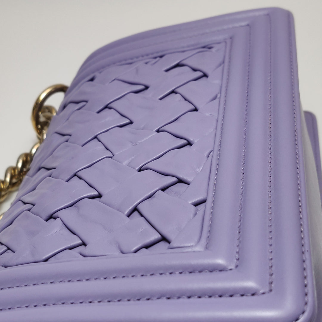 Chanel Mini Chateau Boy Bag Woven Lavender Purple Antique Gold Hardware