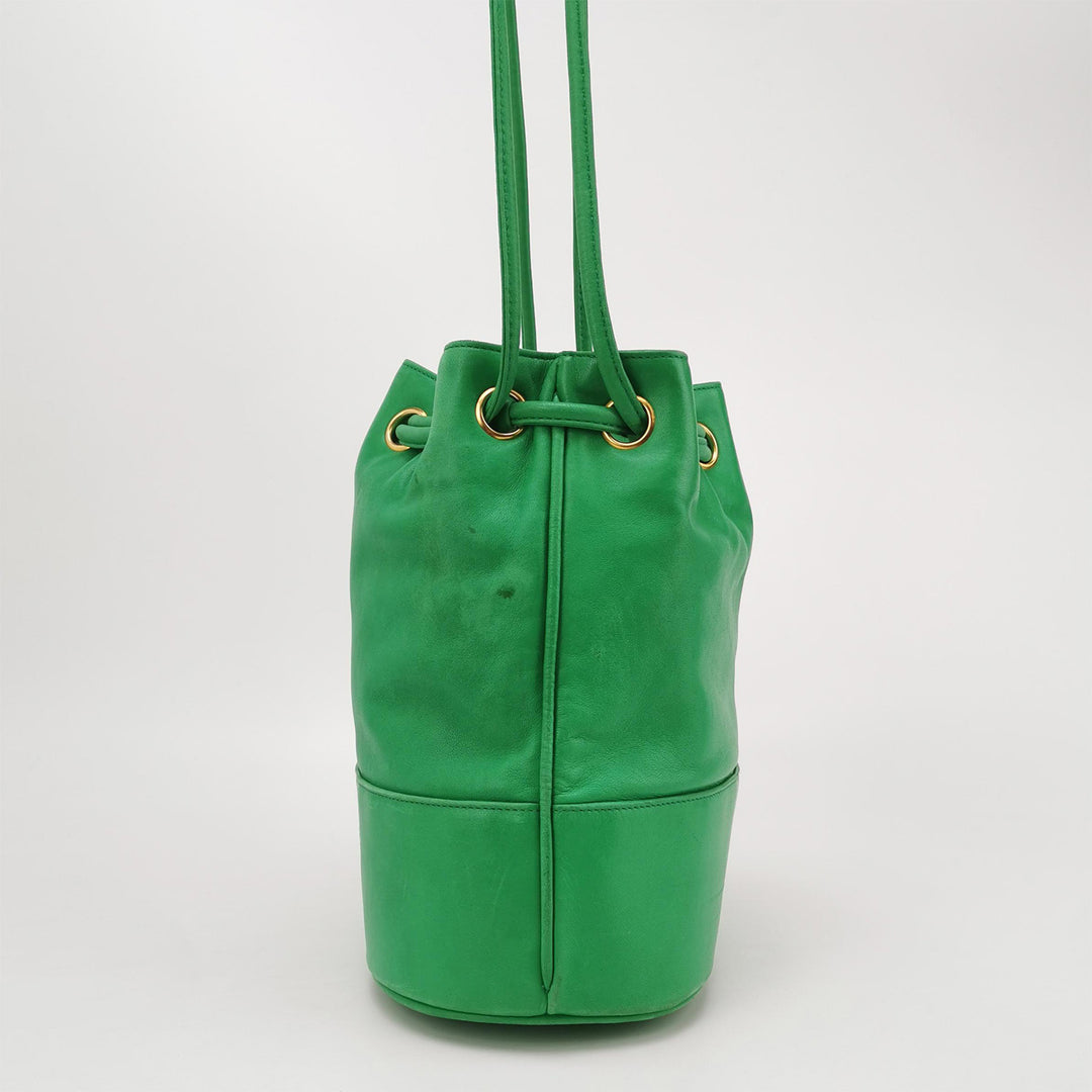 Chanel Vintage Green Lambskin Leather Bucket Bag CC Logo