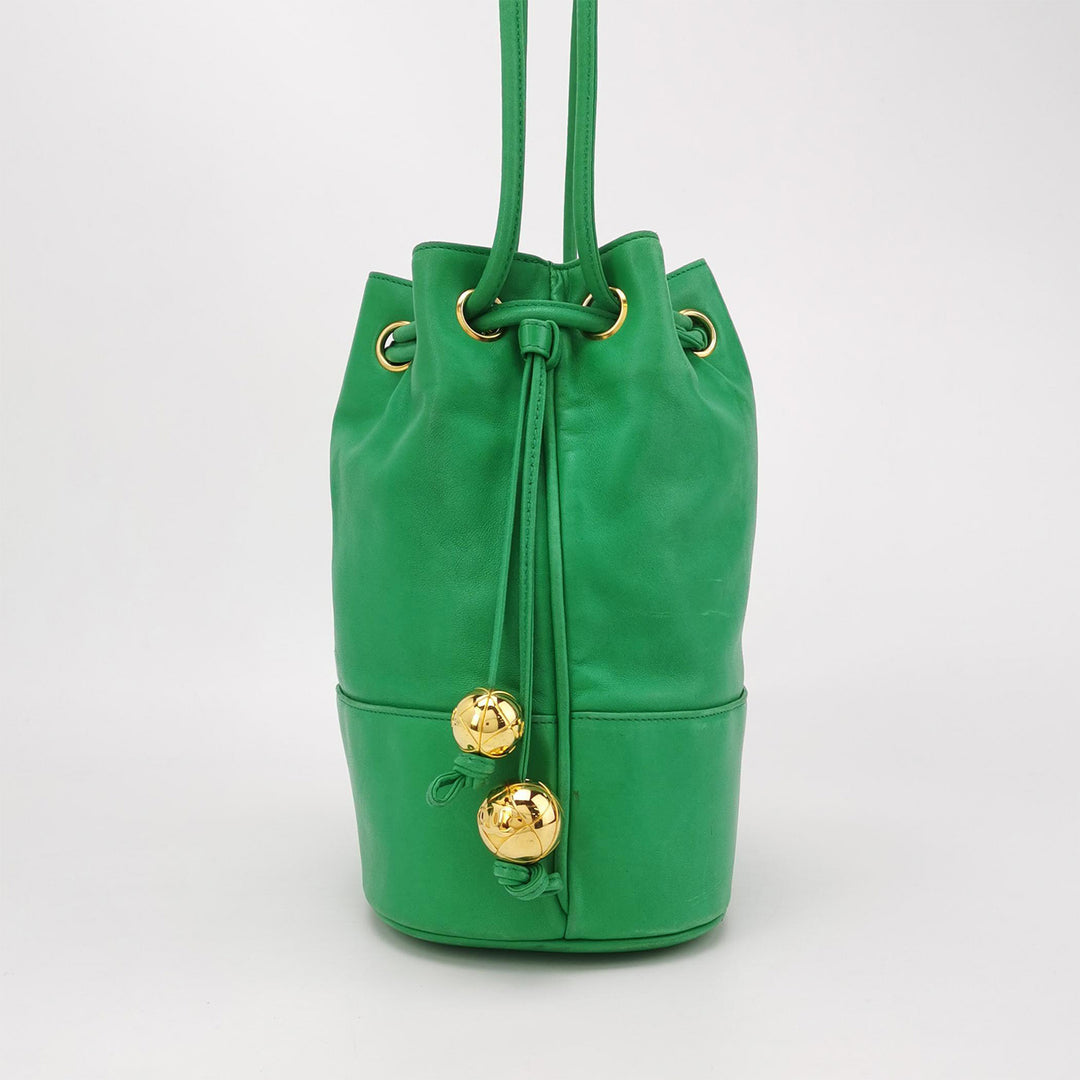 Chanel Vintage Green Lambskin Leather Bucket Bag CC Logo