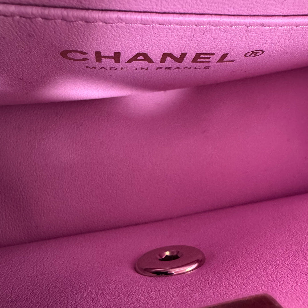 Chanel Lambskin Mini Rectangular Top Handle Flap Bag in Black Pink Two Tone Colours with Gold Hardware