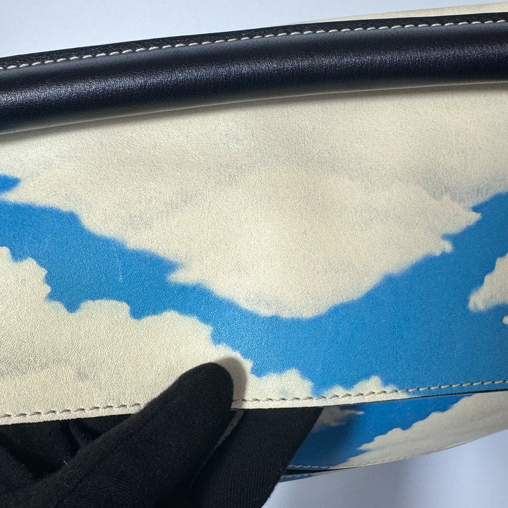 Loewe Medium Puzzle Bag in Blue Sky Ivory Clouds Print with Silver Hardware