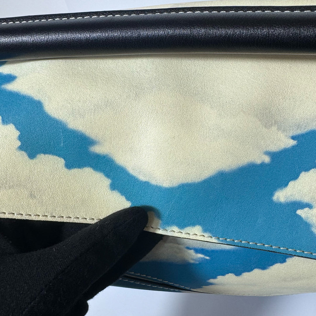 Loewe Medium Puzzle Bag in Blue Sky Ivory Clouds Print with Silver Hardware