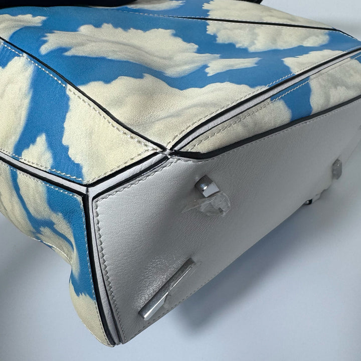 Loewe Medium Puzzle Bag in Blue Sky Ivory Clouds Print with Silver Hardware