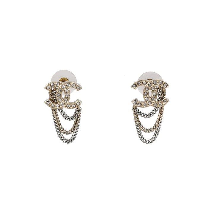 Chanel Crystal Multi Chain CC Earrings Gold