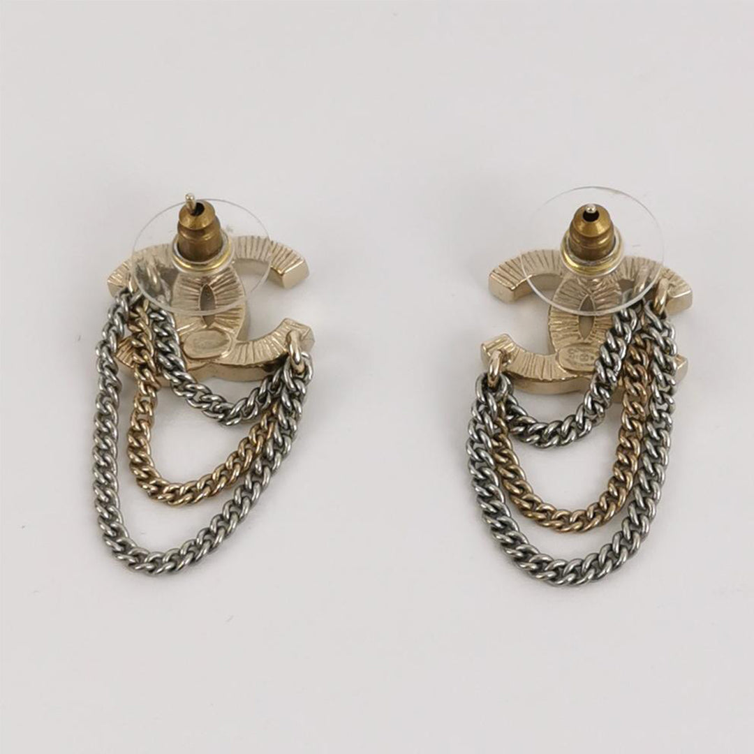 Chanel Crystal Multi Chain CC Earrings Gold