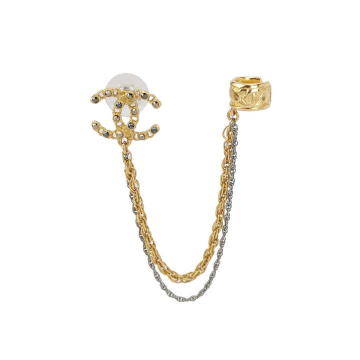 Chanel Crystal CC Chain With Ear Cuff Gold Tone 20P