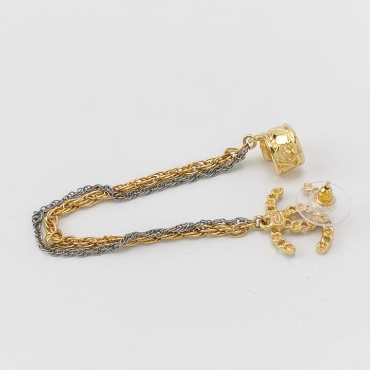 Chanel Crystal CC Chain With Ear Cuff Gold Tone 20P