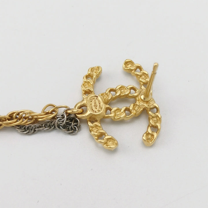 Chanel Crystal CC Chain With Ear Cuff Gold Tone 20P