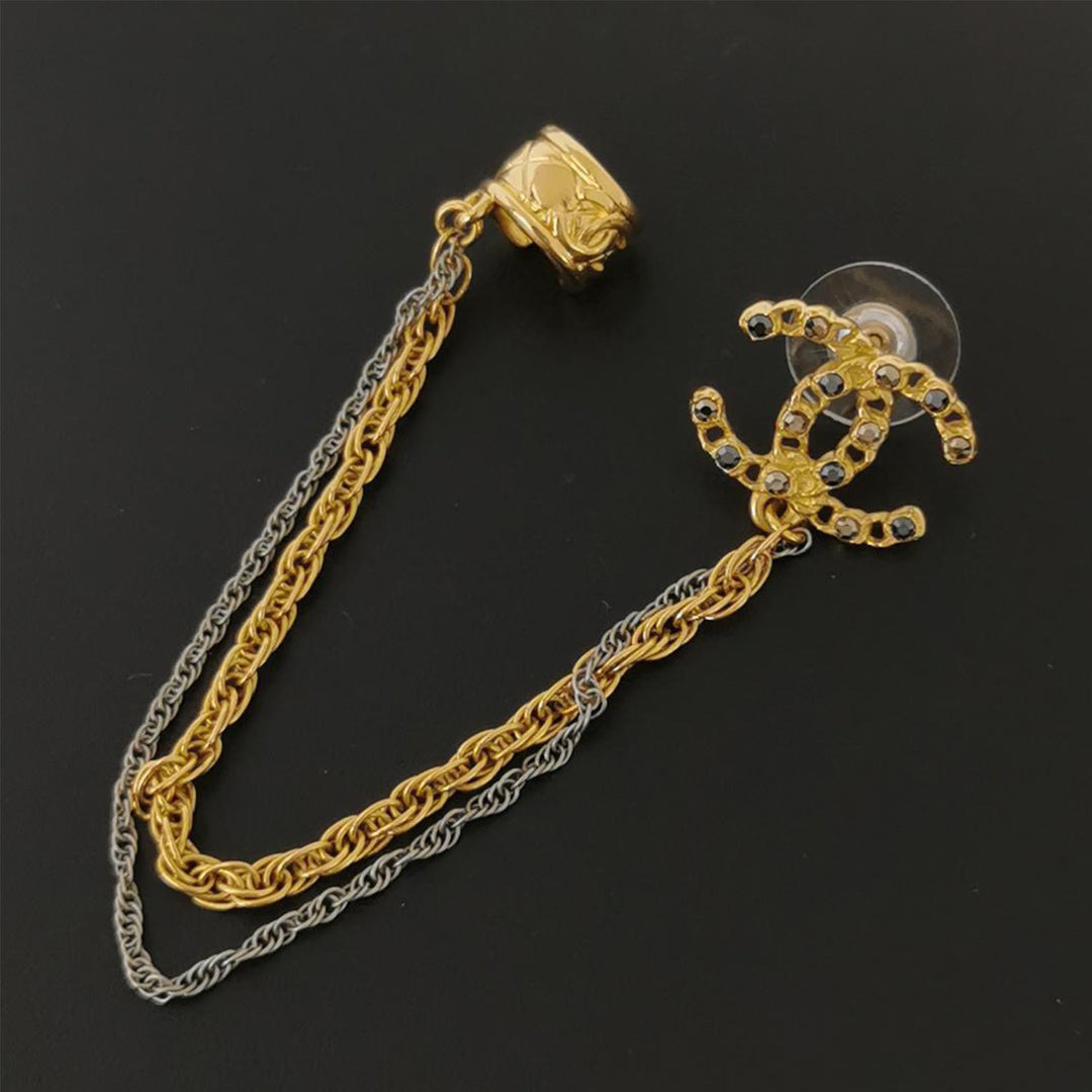 Chanel Crystal CC Chain With Ear Cuff Gold Tone 20P