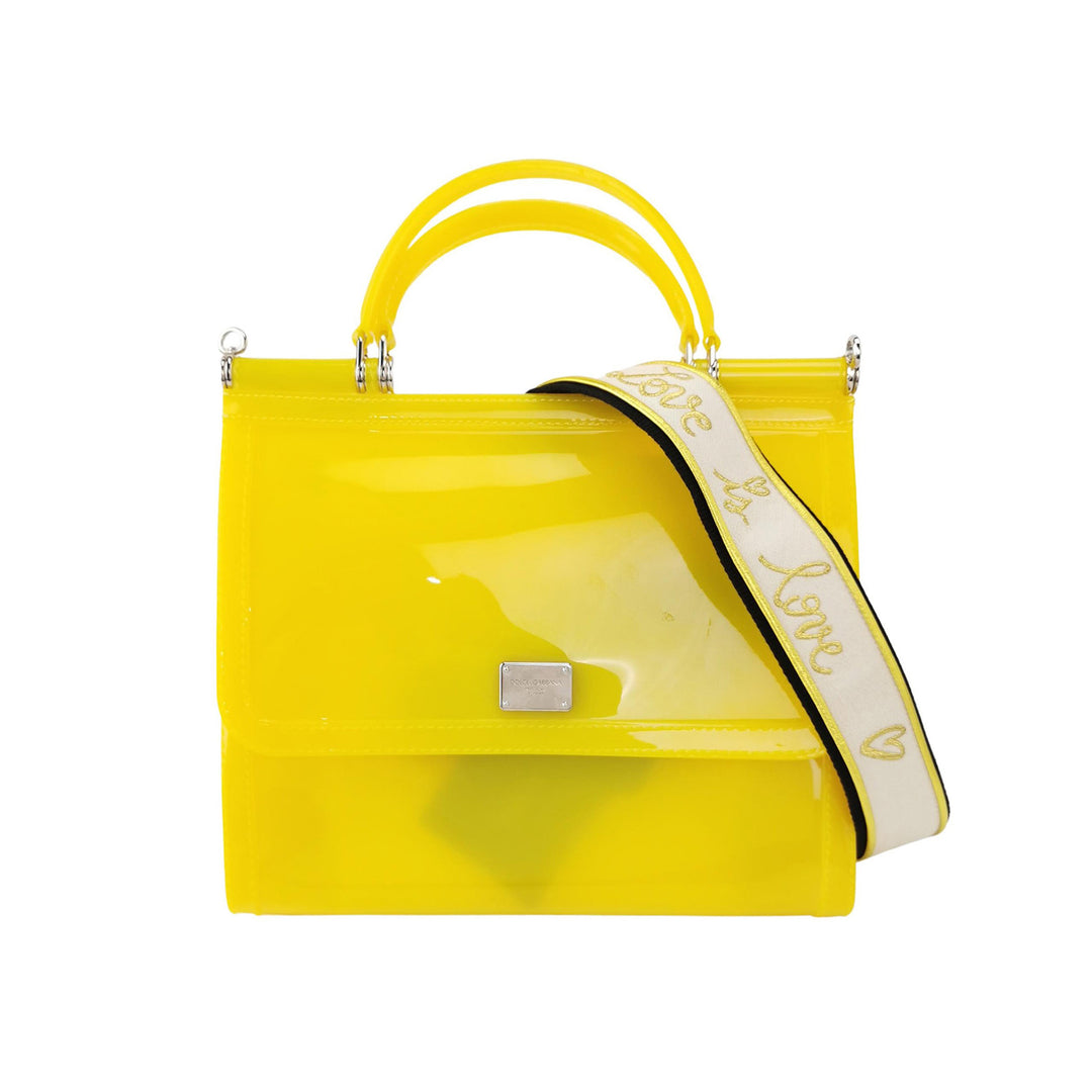 Dolce & Gabbana Medium Miss Sicily Jelly Bag Yellow Translucent PVC Silver Hardware