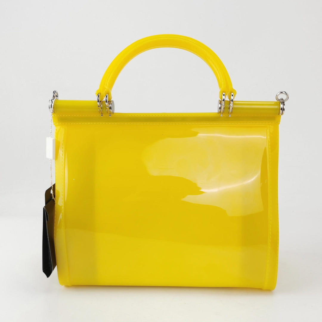 Dolce & Gabbana Medium Miss Sicily Jelly Bag Yellow Translucent PVC Silver Hardware