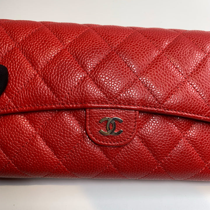 Chanel Travel Wallet in Red Caviar Quilted with Coin Pouch and Card Holder