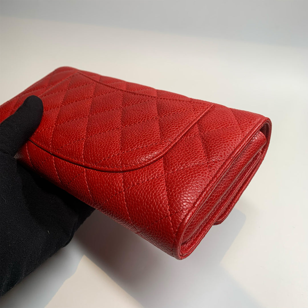 Chanel Travel Wallet in Red Caviar Quilted with Coin Pouch and Card Holder