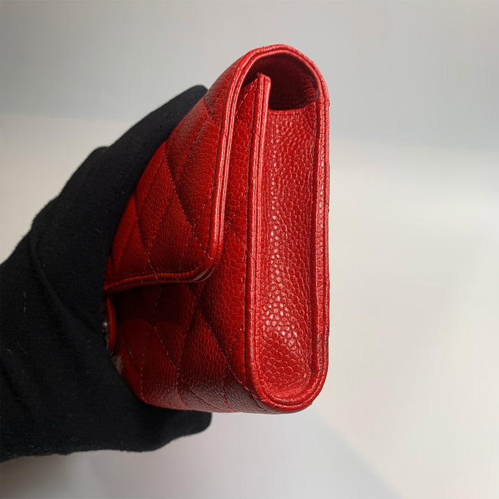 Chanel Travel Wallet in Red Caviar Quilted with Coin Pouch and Card Holder