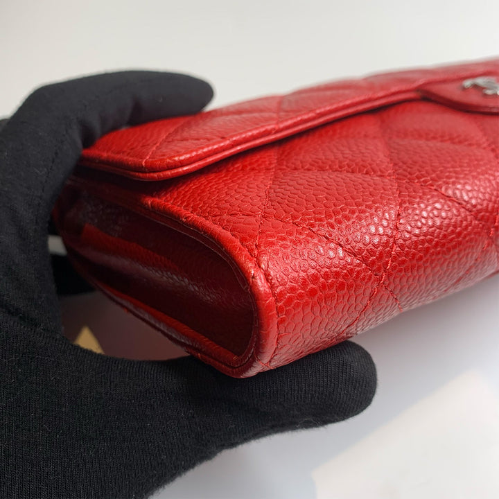 Chanel Travel Wallet in Red Caviar Quilted with Coin Pouch and Card Holder