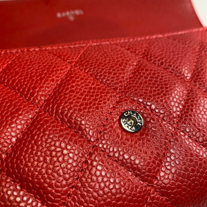 Chanel Travel Wallet in Red Caviar Quilted with Coin Pouch and Card Holder