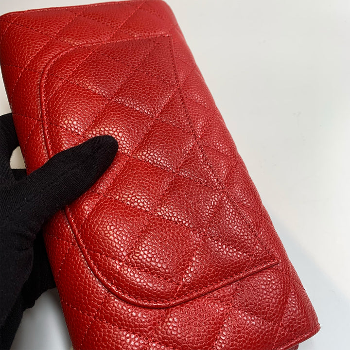 Chanel Travel Wallet in Red Caviar Quilted with Coin Pouch and Card Holder