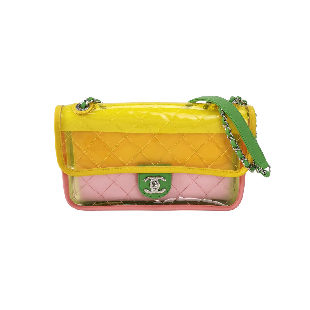 Chanel Medium Coco Splash Flap Bag Multicolor Tinted PVC Pastel Lambskin Silver Hardware