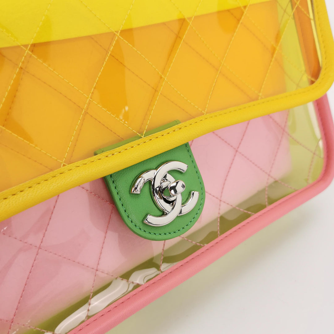Chanel Medium Coco Splash Flap Bag Multicolor Tinted PVC Pastel Lambskin Silver Hardware