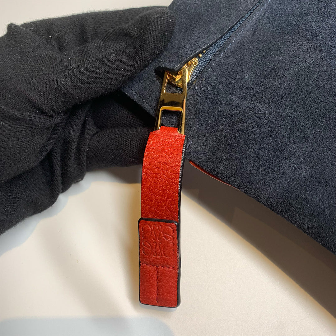 Loewe Suede Large T Pouch Navy And Red Zip Detail