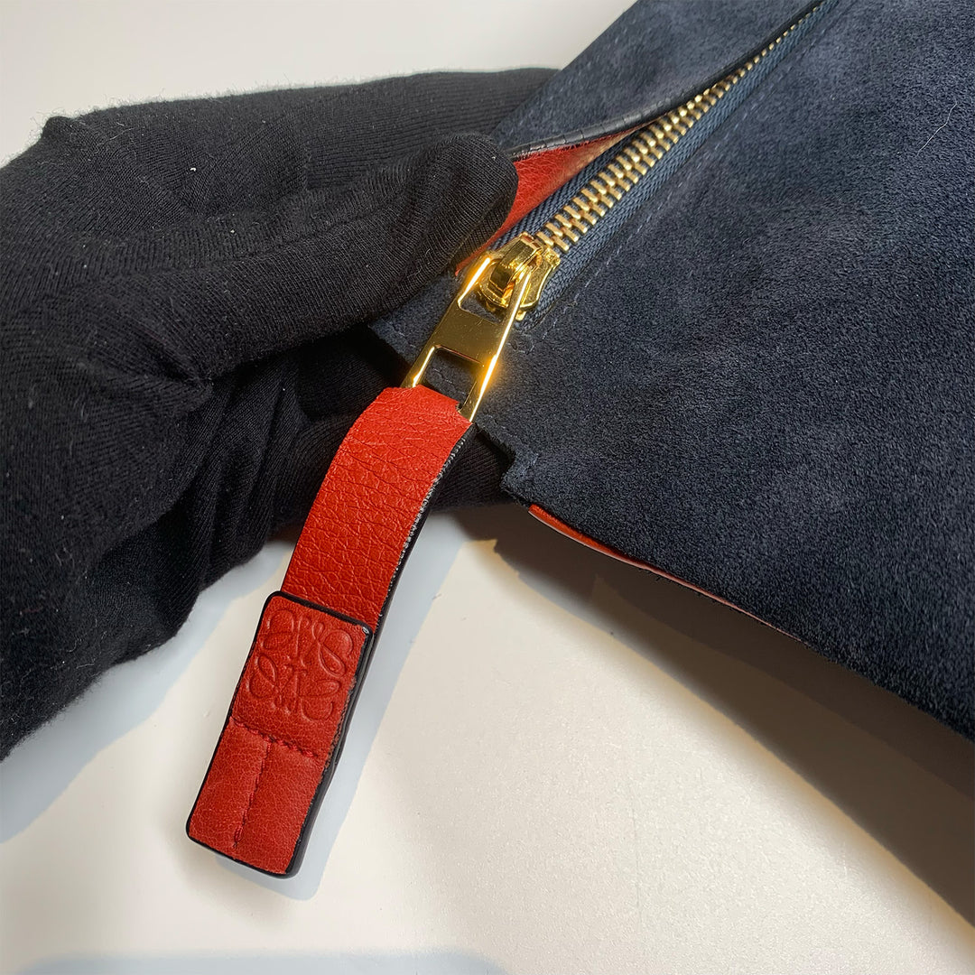 Loewe Suede Large T Pouch Navy And Red Zip Detail