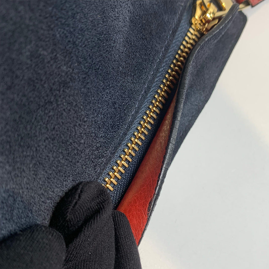 Loewe Suede Large T Pouch Navy And Red Zip Detail