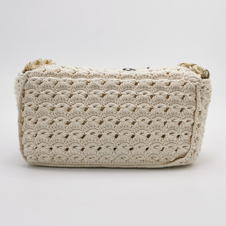 Chanel Crochet Camellia Flap Bag in White