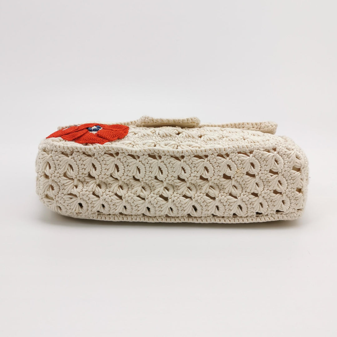 Chanel Crochet Camellia Flap Bag in White