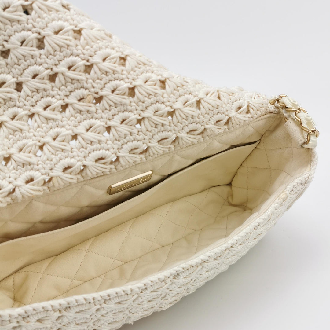Chanel Crochet Camellia Flap Bag in White