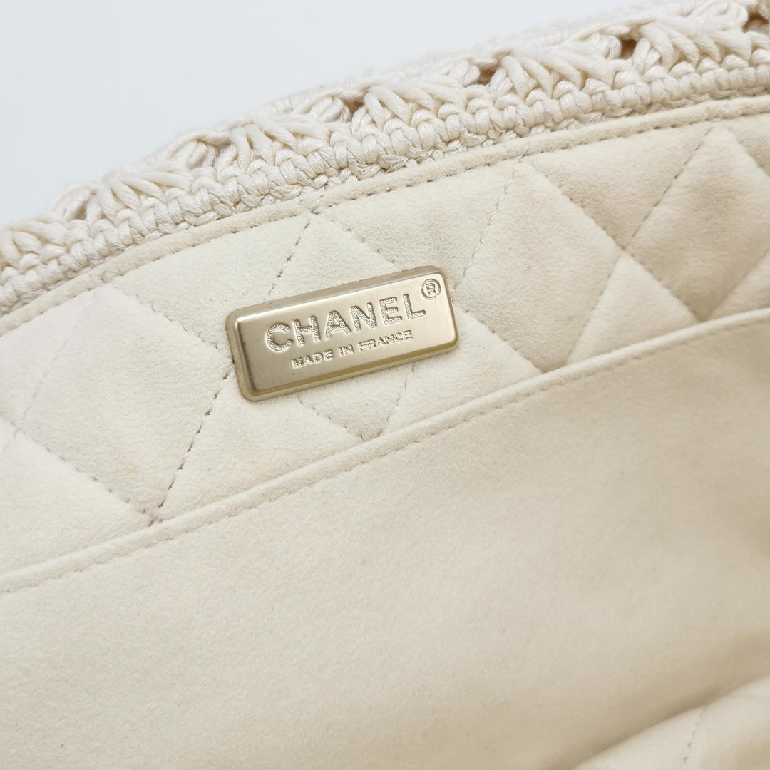 Chanel Crochet Camellia Flap Bag in White