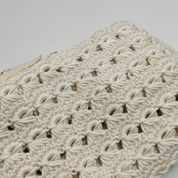 Chanel Crochet Camellia Flap Bag in White