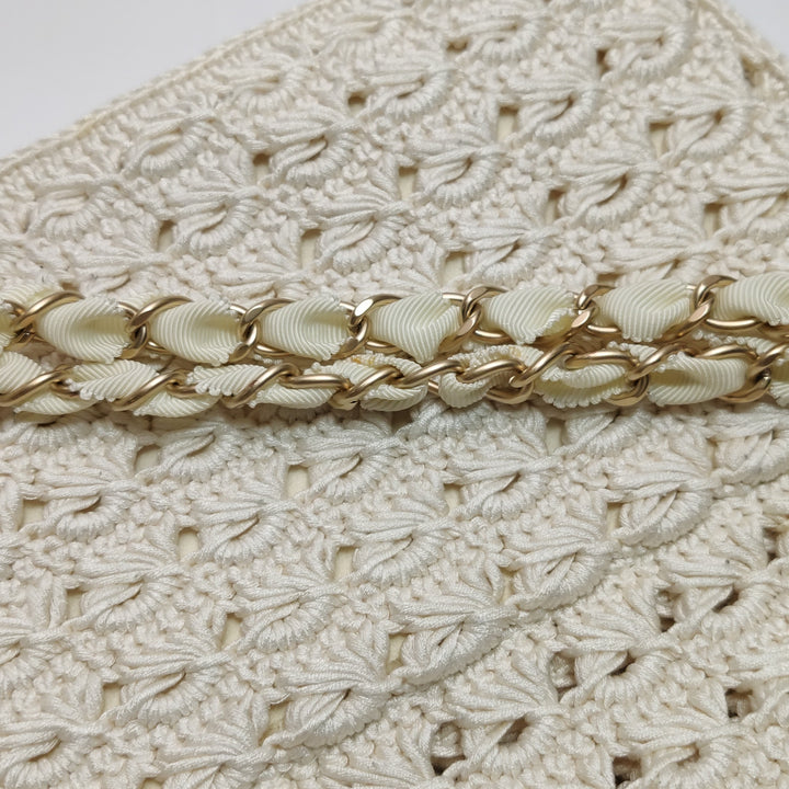 Chanel Crochet Camellia Flap Bag in White