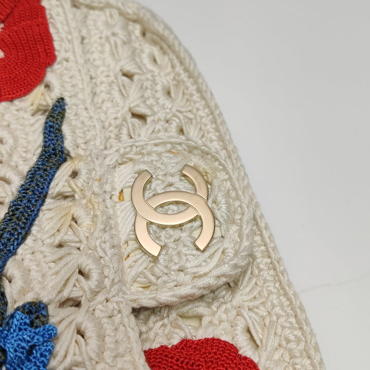 Chanel Crochet Camellia Flap Bag in White