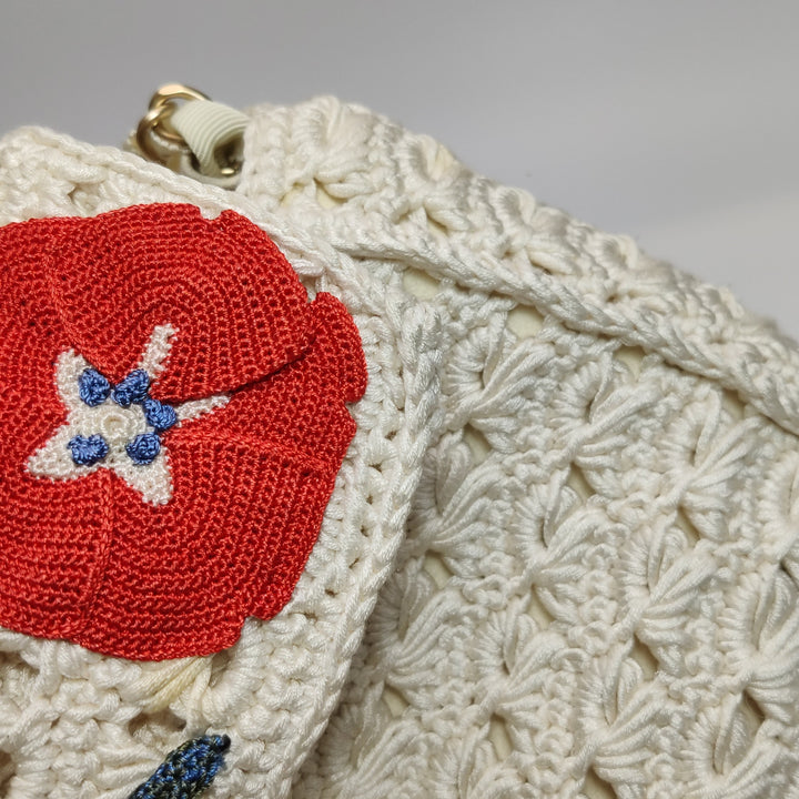 Chanel Crochet Camellia Flap Bag in White