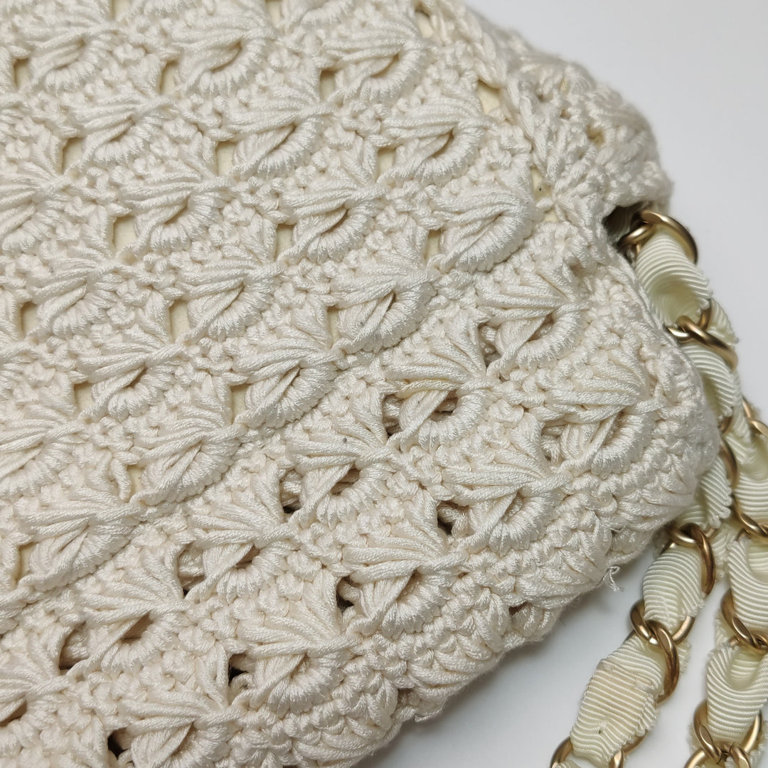 Chanel Crochet Camellia Flap Bag in White