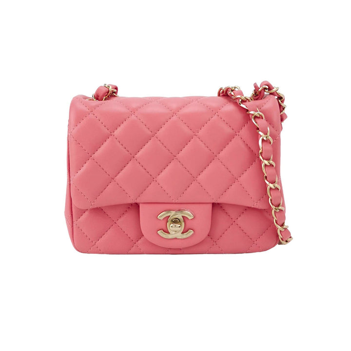 Chanel Mini Square Flap Bag in Pink Lambskin