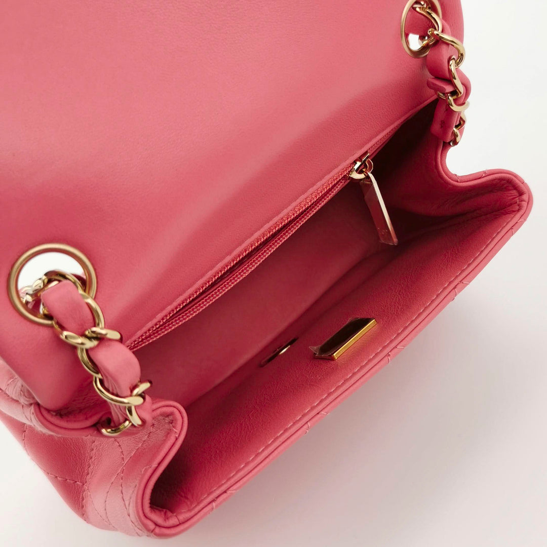 Chanel Mini Square Flap Bag in Pink Lambskin